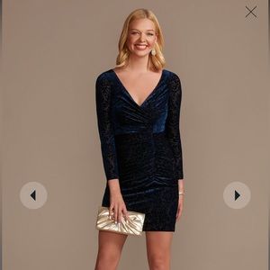 David’s bridal Blue velvet dress, Size 2